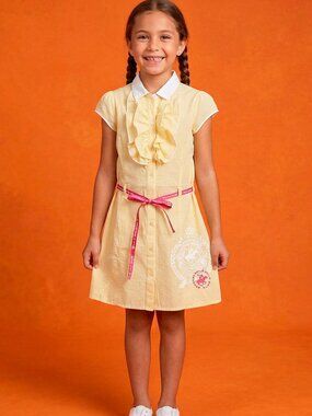 Girls Dress Glitter Button Front Ruffle Detail